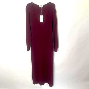 WAYF burgundy scoop neck maxi sweater dress womens Size L office siren academia